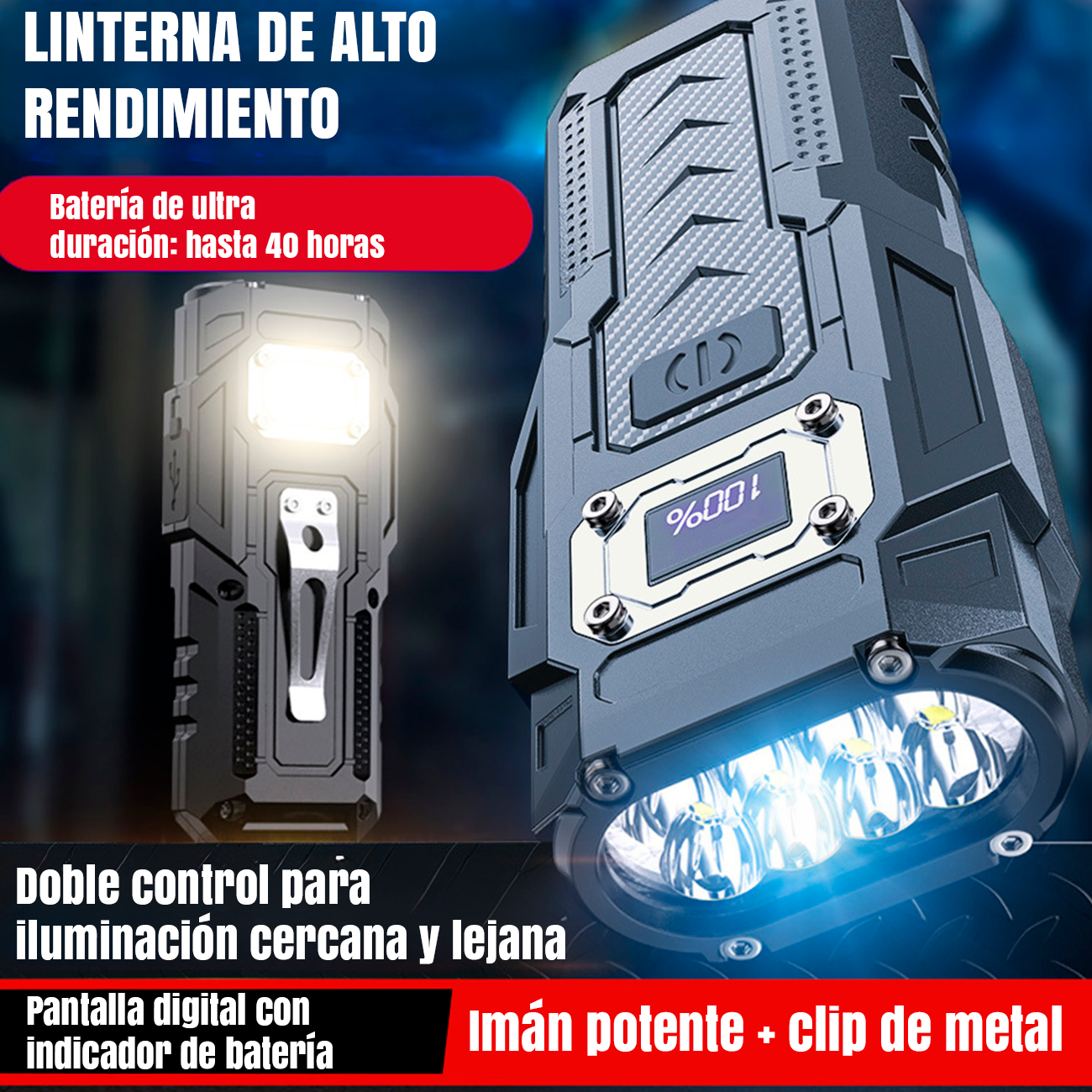 Alpine Clark - Linterna Potente Recargable USB Tipo C